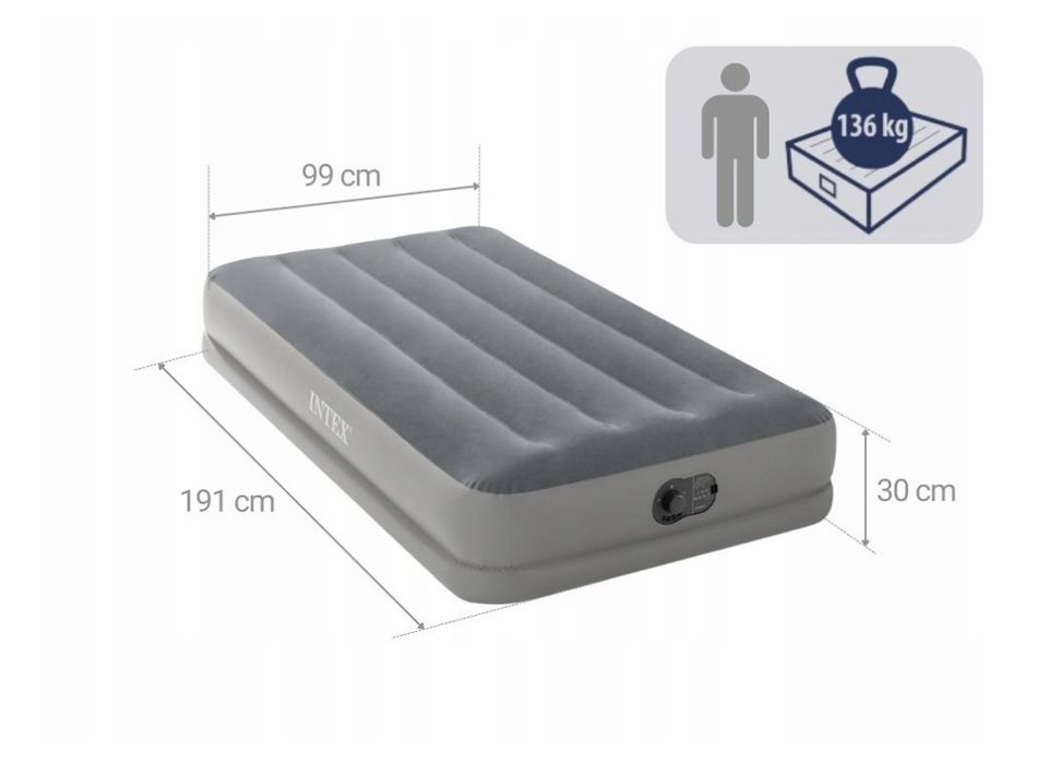 Materac Dmuchany z Pompką wbudowaną USB Intex Welurowy podróżny camper