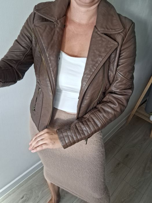 Kurtka skorzana ekoskora brązowa S
