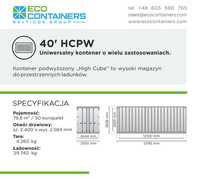 Kontener szeroki wysoki 40 HCPW 30 europalet 76.2m3 PROMOCJA