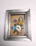 Quadro Antigo Pintura Flores em Vidro sobreposto Vintage pintado à mão