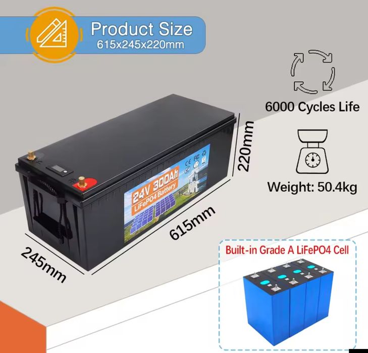 Magazyn 24V 300Ah (25.6V) Akumulator Lifepo4  Bank energii  ( 24V 48V)
