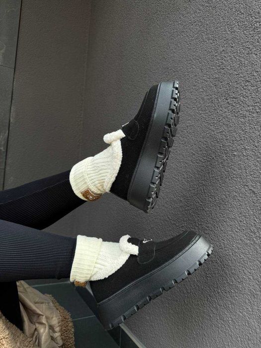 Жіночі зимові лофери (36 37 38) чорні з хутром, замшеві, угги угі уггі