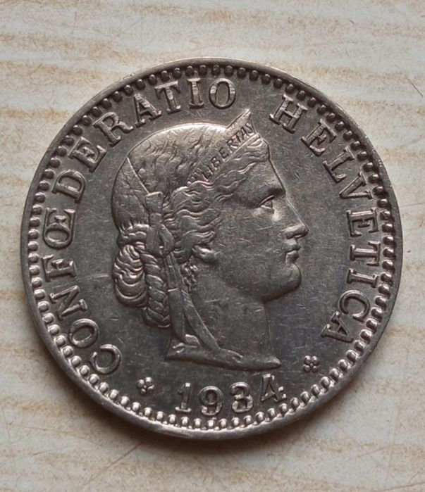 Монета Швейцарская 20 раппен(1934г)