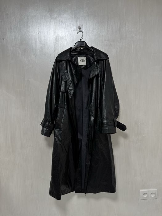 Стильний шкіряний тренч Zara кожанный плащ