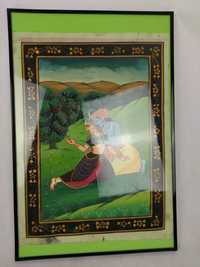 Sztuka Indie hinduska Hrishna obraz na jedwabiu Indyjska Hindi