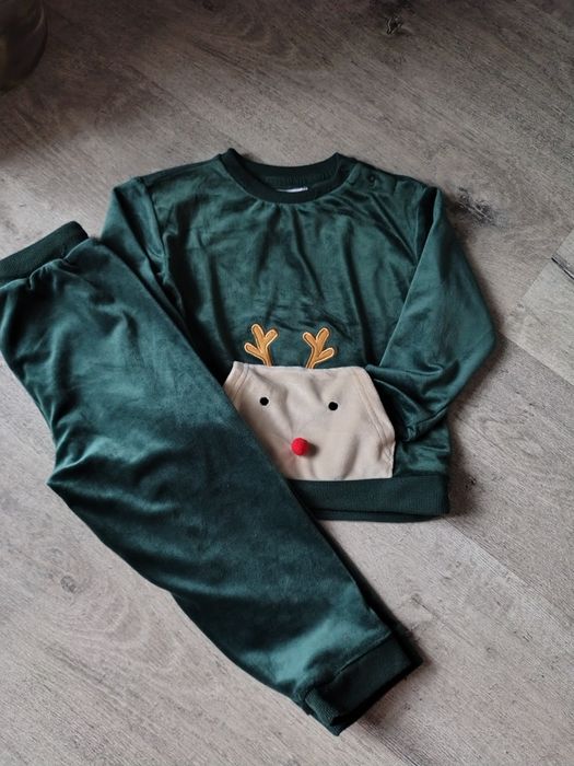 Welurowy komplet dla chłopca #renifer  #butelkowazieleń