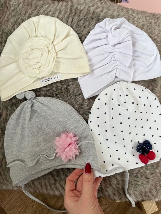 Czapeczki czapka dla dziewczynki 74 biała siwa kremowa kakadu