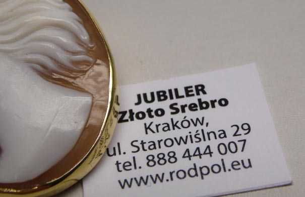 Broszo wisior kamea rzeźba w muszli srebro złocone.