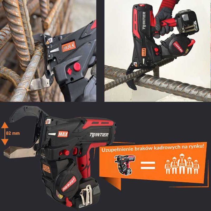 MOCNA Wiązarka do zbrojeń MAX RB823T drut 2x1 mm dla zbrojarzy FV,24H