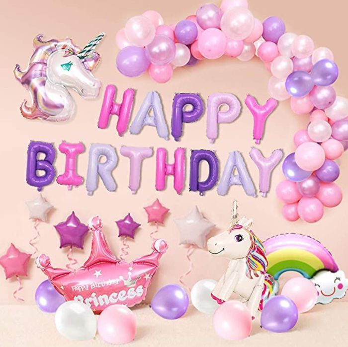 Zestaw Balonów Urodzinowych Dla Dziewczynki Xxl - Jednorożec I Tęcza