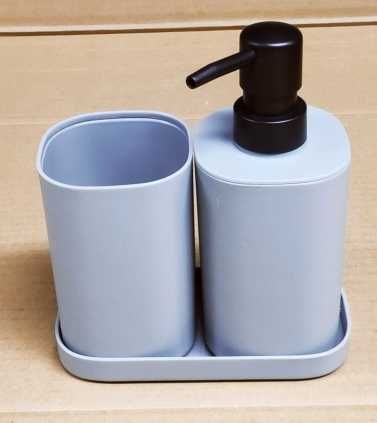 Zestaw łazienkowy kubek mydelniczka dozownik kolor stalowy