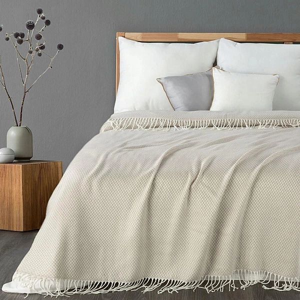 Koc narzuta na łóżko 130x170 Akrylowy Eurofirany Akryl3 Beż