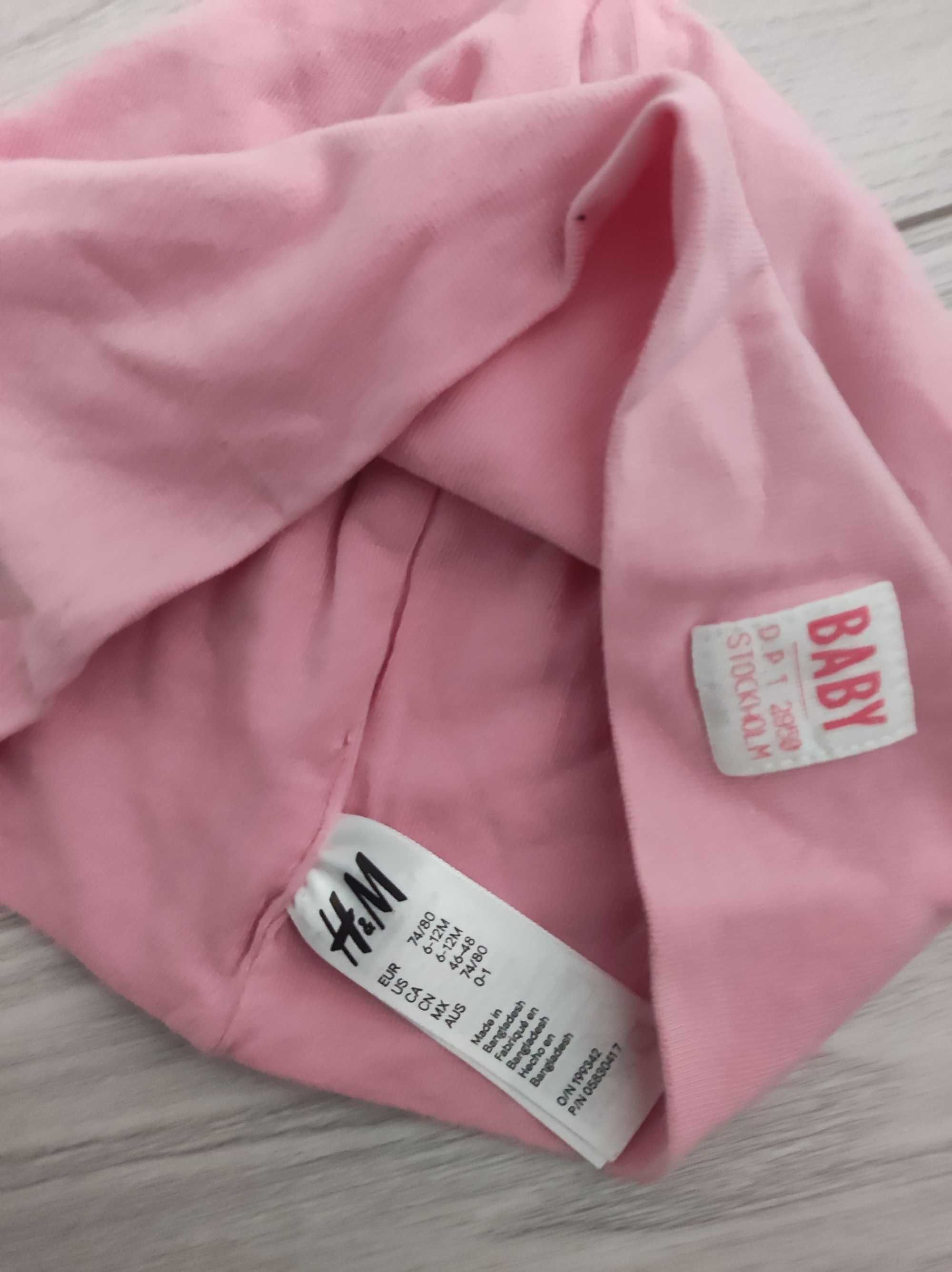 H&M cienka bawełniana czapeczka r. 74/80 kolor pudrowy róż