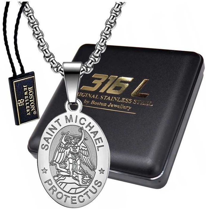 Srebrny Medalik Ze Świętym Michałem ARCHANIOŁEM + Łańcuszek KRÓLEWSKI