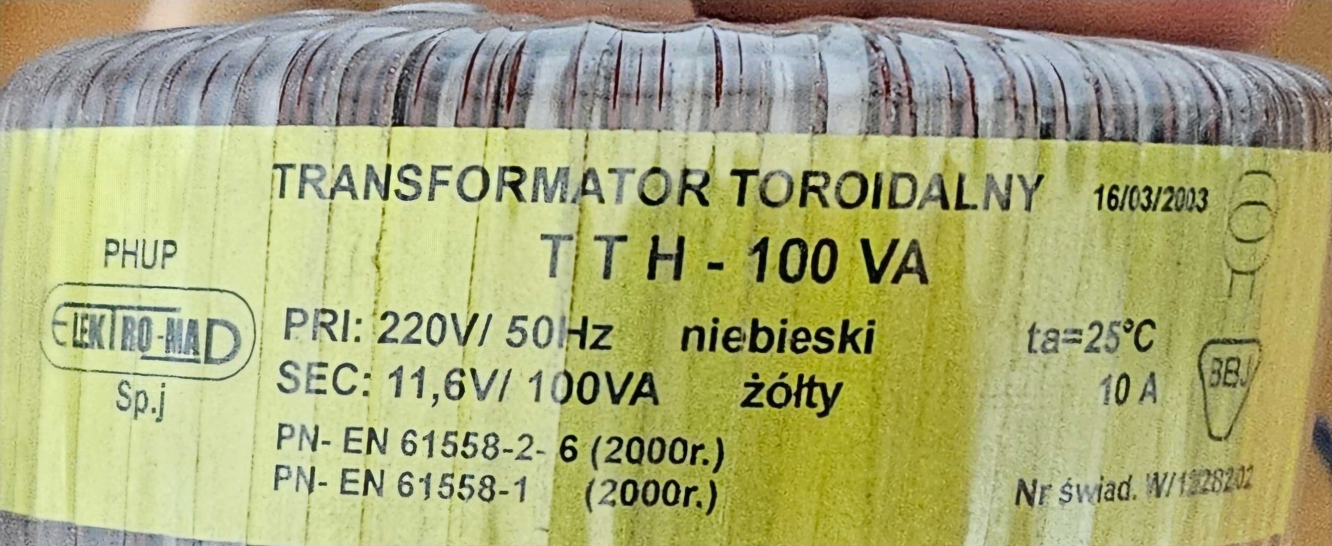 Transformator toroidalny 100VA 12V