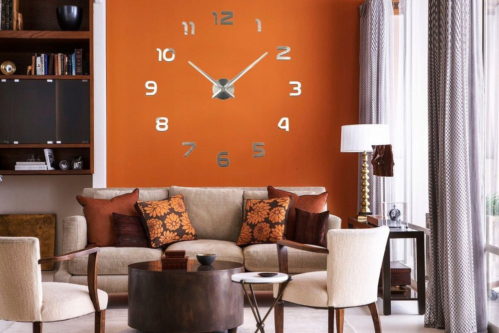Stylowy duży zegar ścienny diy srebrny 35-100cm lustro