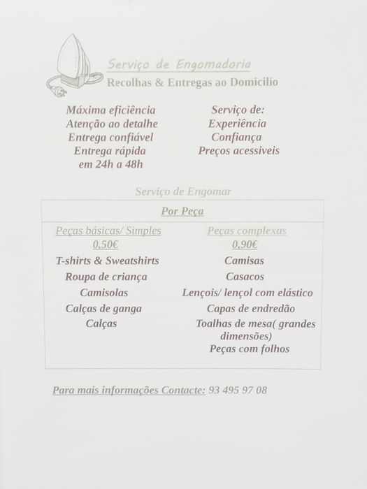 Serviço de Engomadoria responsável e de confiança