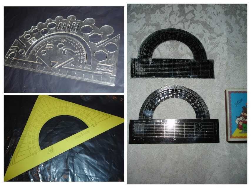 ЛІНІЙКИ (у т.ч. НЕРЖ.) на 50 см та 1 метр. USSR. ТРАНСПОРТИРИ. Ретро.