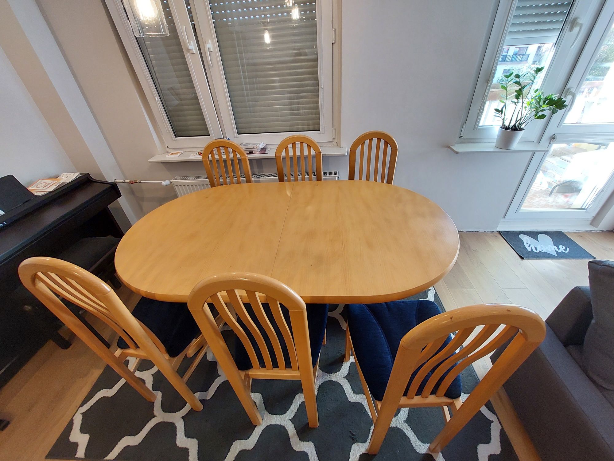 Stół owalny do salonu plus 6 krzeseł