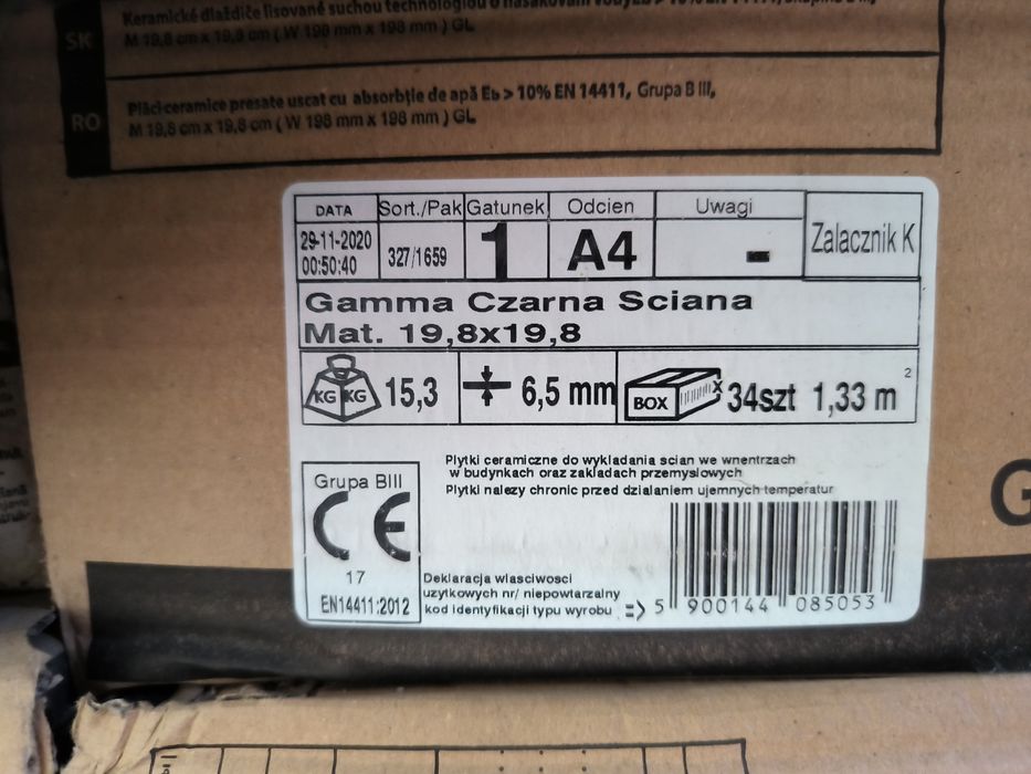 Paradyż glazura Gamma czarna mat 19,8x19,8 53m2