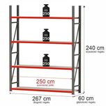 Regał magazynowy 4-półkowy Mega-M FORTIS 240x267x60 cm moduł bazowy