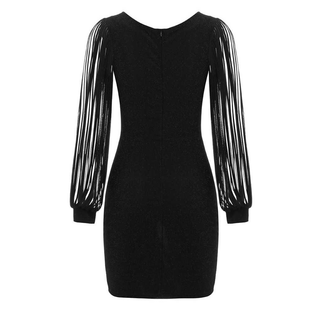 vestido preto tecido brilhante,  mangas ás tiras, toque de elegância