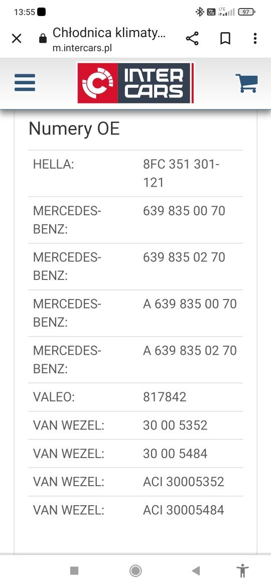 Skraplacz Chłodnica klimatyzacji Mercedes Vito Viano