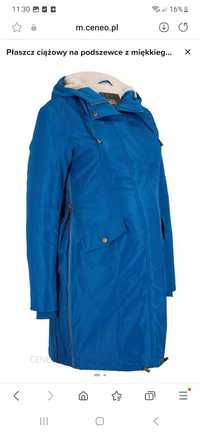 Nowy plaszcz ciążowy niebieski jesienny z kapturem kurtka ciążowa 40 L