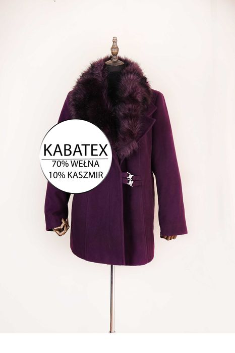 Płaszcz fioletowy damski futerko wełna Kabatex XXXL