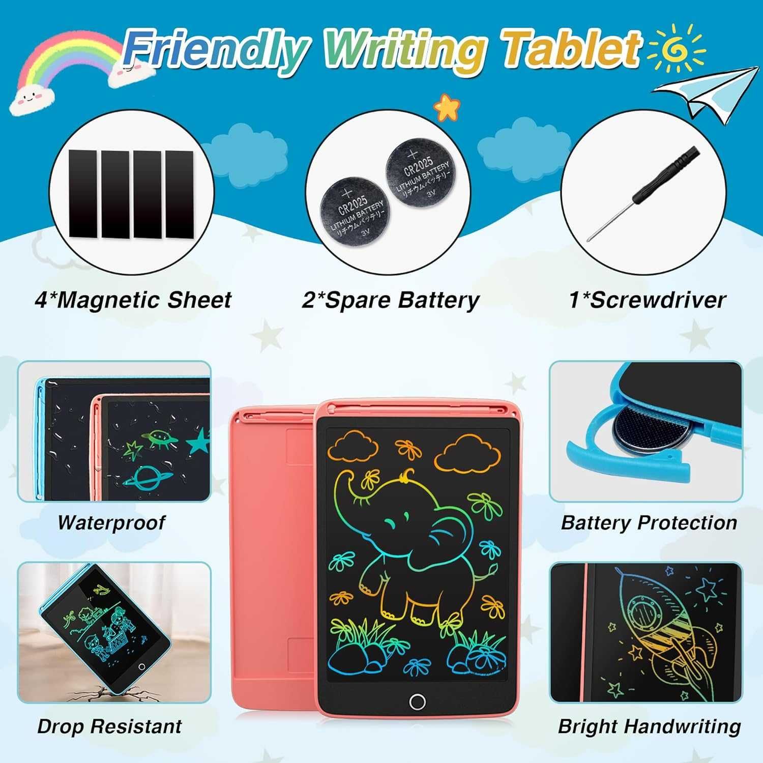 Tablet Lcd Escrita e desenho Pack de 2 Rosa e Azul acessórios