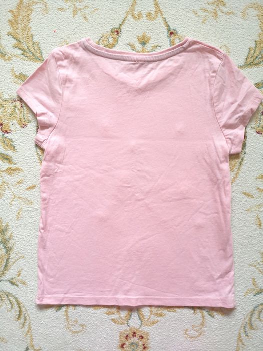 Dziewczęca koszulka z krótkim rękawem - róż w stokrotki: rozm. 122