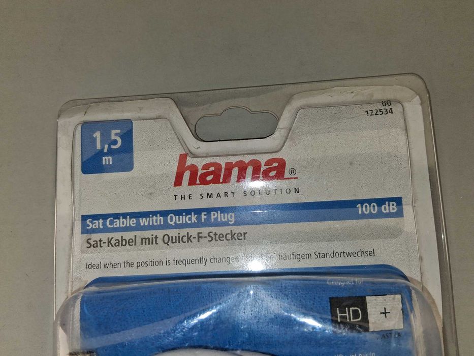 N074 Kabel Antenowy Satelitarny Hama Quick F-Plug 1,5m 100dB HD