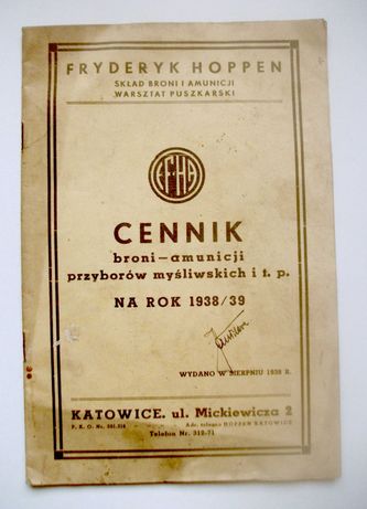 Cennik  Akcesoria myśliwskie 1938 rok Stron 24! Łowiectwo