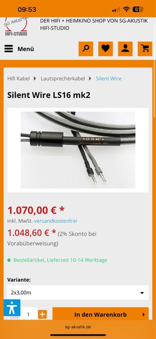 Silent Wire LS16 MKII - cabos de colunas Hig-End 2x3M (com Cx &Certif)