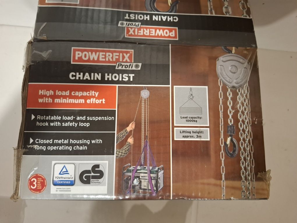 Wciagnik wyciagarka łańcuchowy nośnosć 1000kg POWERFIX Nowa zawiesie