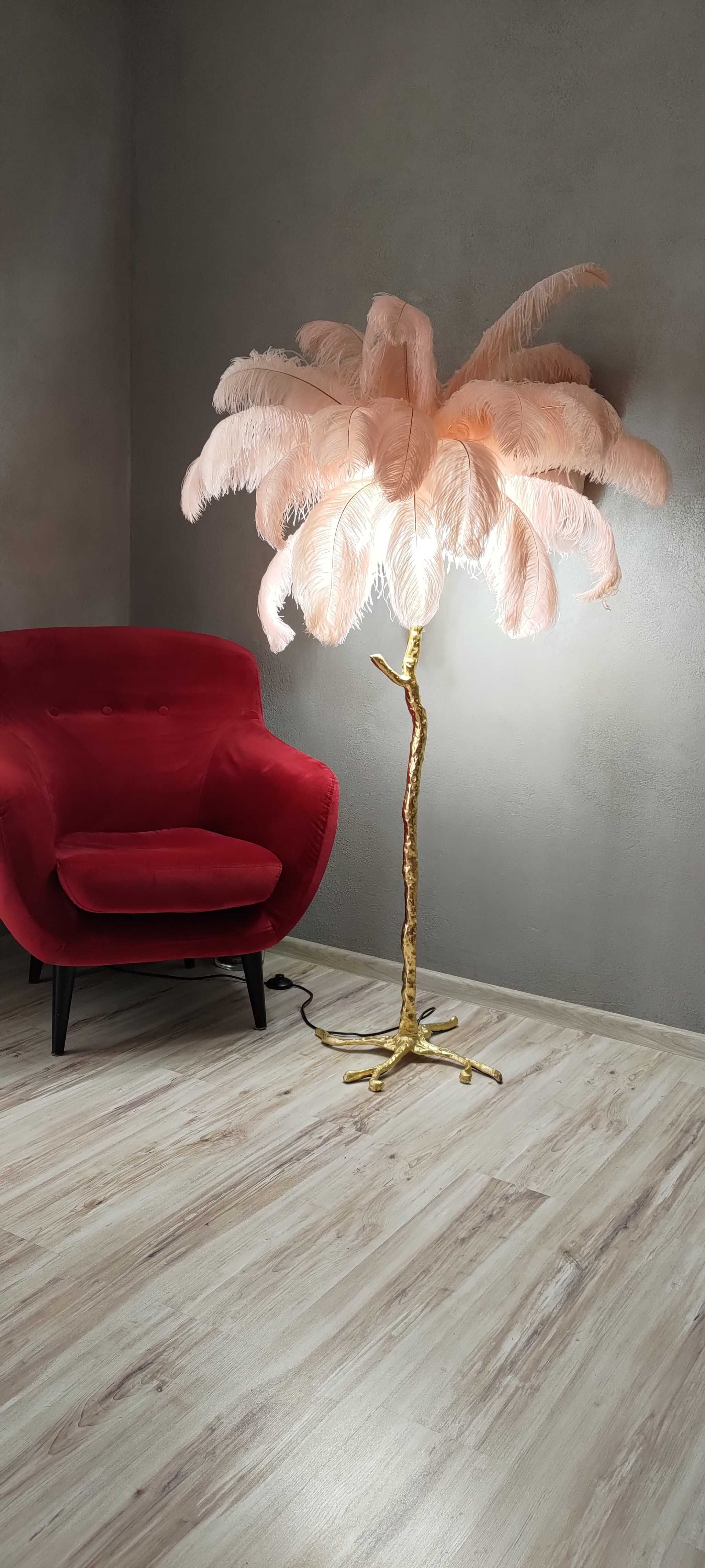 Elegancka lampa podłogowa glamour - Tiffany - różowe pióra 170 cm