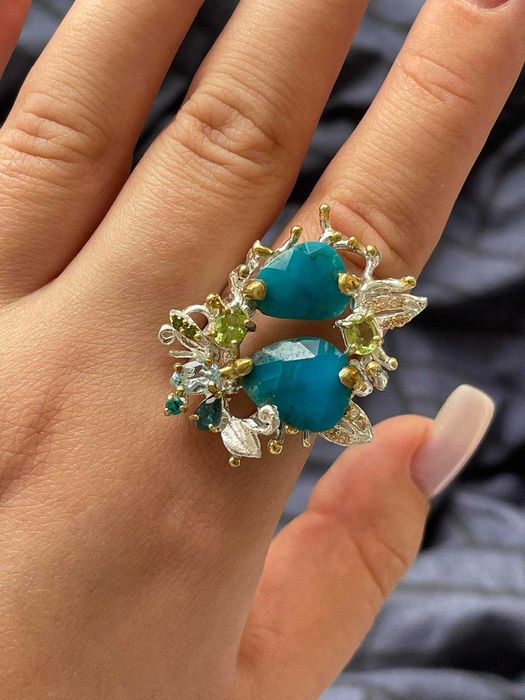 Кольцо из серебра 925 пробы с натуральной бирюзой, размер 18,5