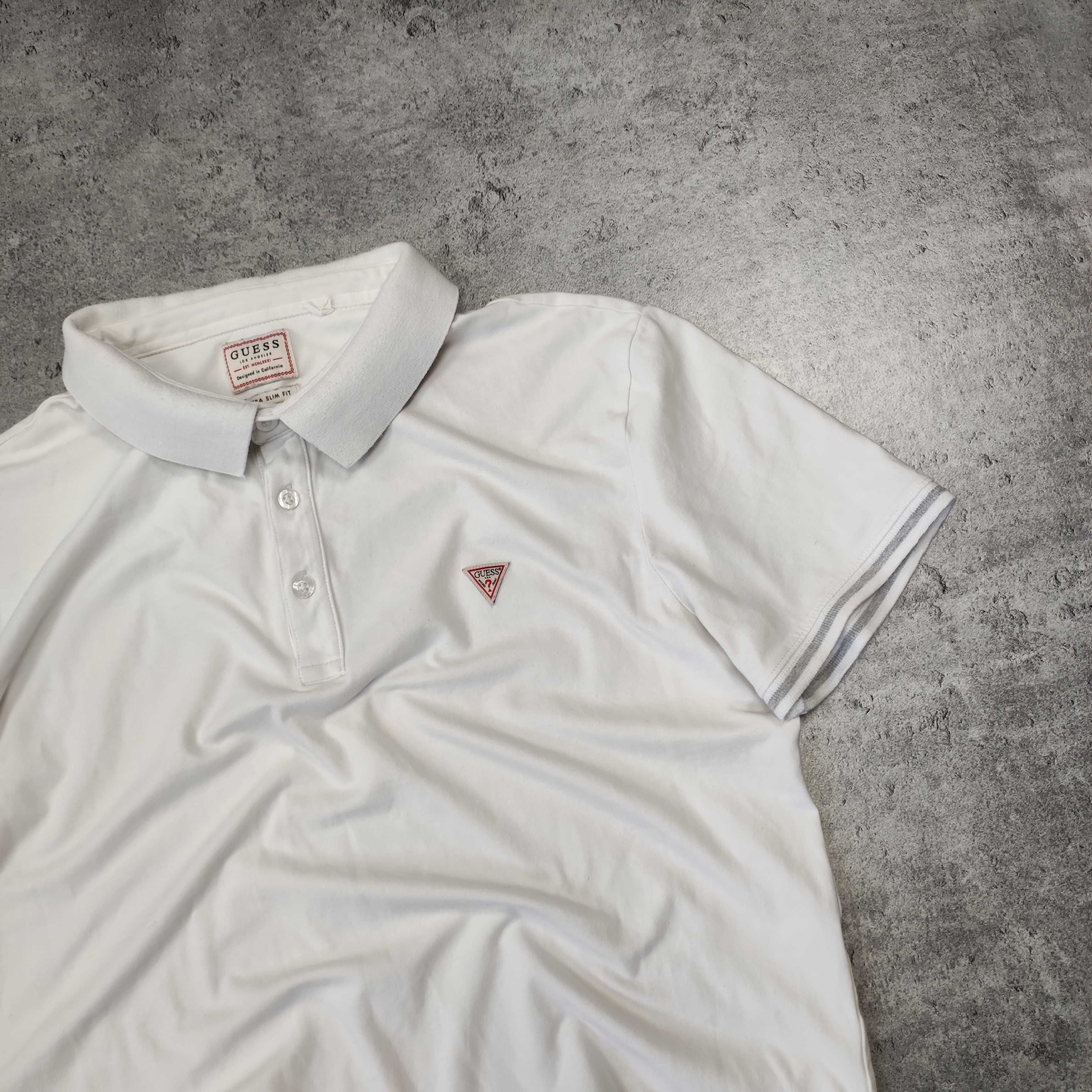 MĘSKA Koszulka Polo Kołnierzyk Elegancka Biała Slim Fit Guess USA Logo
