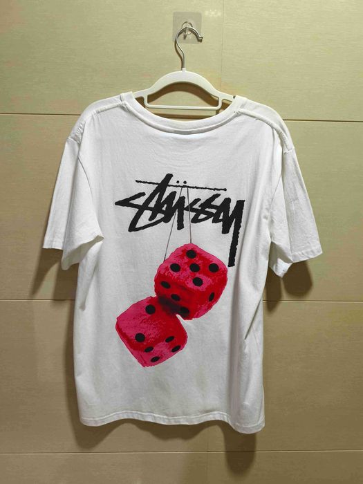 Stussy，Męska biała koszulka z nadrukiem letnim, rozmiar M