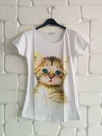 NOWA damska bluzka z kotkiem - T-shirt - koszulka z krótkim rękawem