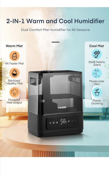 FOHERE Nawilżacz Powietrza 6L Inteligentny Ciepła Chłodna Mgiełka