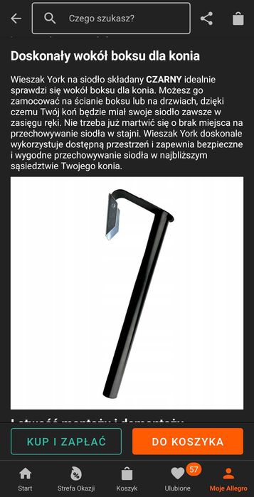 Wieszak na siodło czarny składany