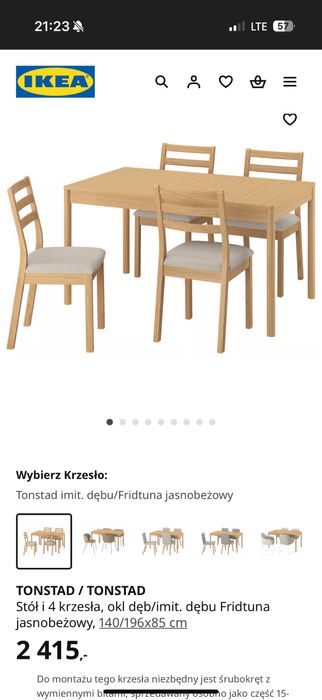 Drewniany stół i 4 krzesła z ikea