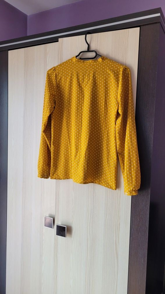 Bluzka na długi rękaw wiązana na kokardę elegancka miodowa w kropki