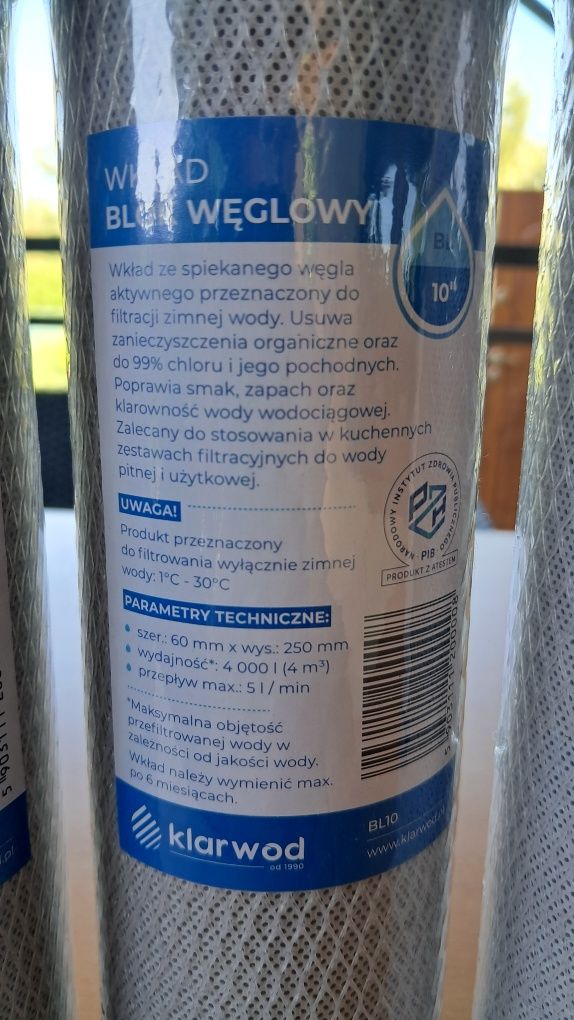 Wkłady ze spiekanego węgla aktywowanego