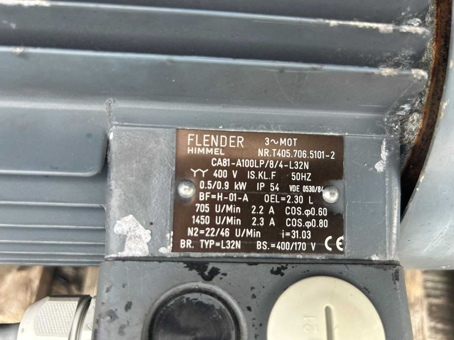 Dwubiegowy motoreduktor 0,5/0,9 kW 705/1450 r/min na 22/46 r/m