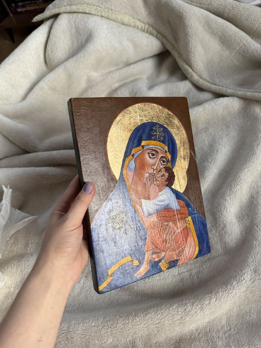 Ręcznie malowany obraz Maryja i Jezus ilona ikonografia akryl