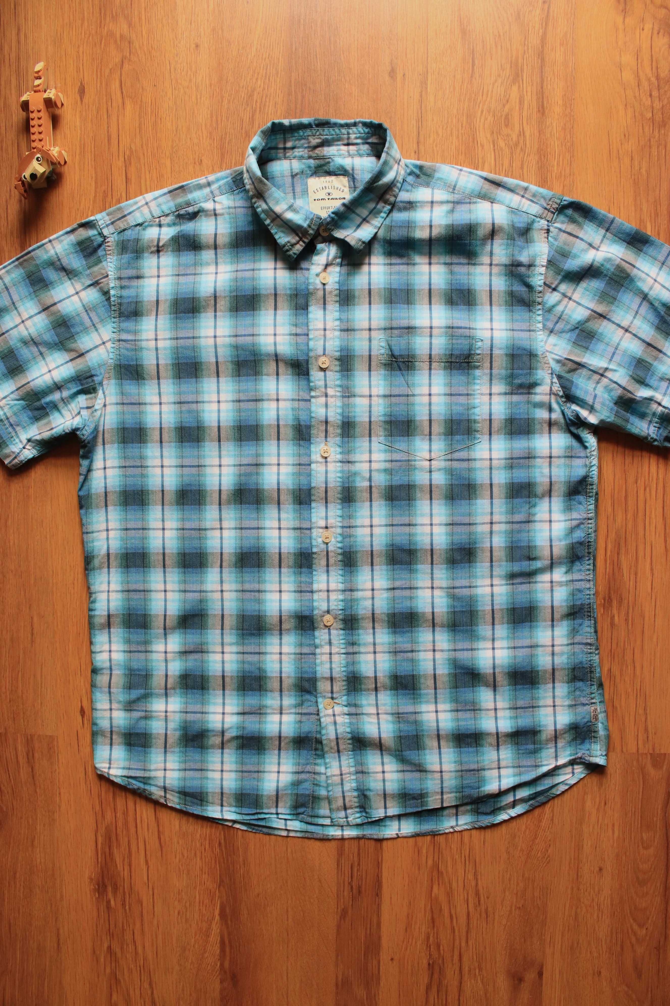 Koszula Tom Tailor r. L/XL niebieska w kratkę kr. rękaw męska bawełna