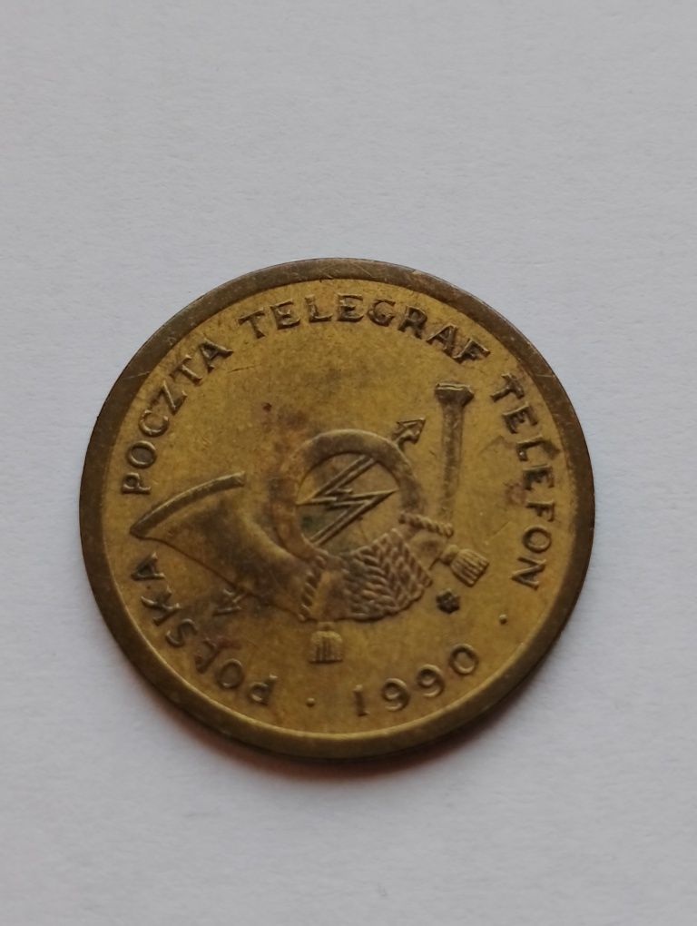 ŻETON telefoniczny do automatu, nominał A, ze znakiem mennicy, 1990 r.