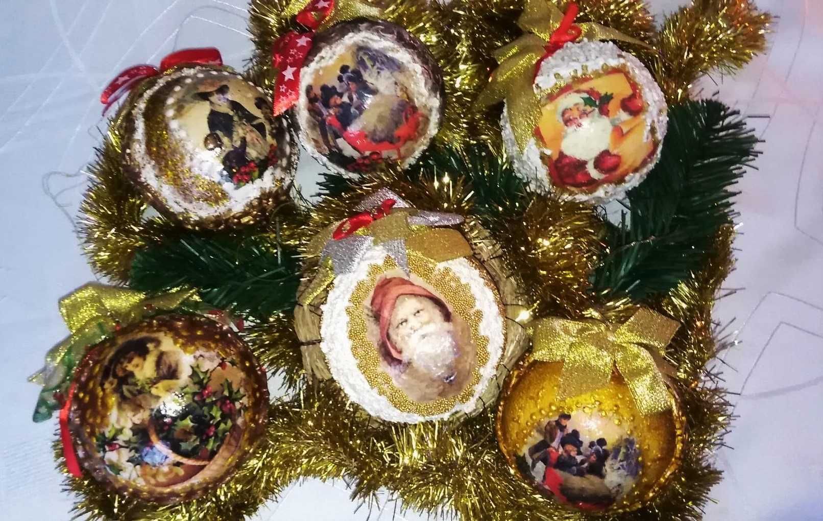 Ozdoby choinkowe bombki styropianowe handmade decoupage Święta prezent